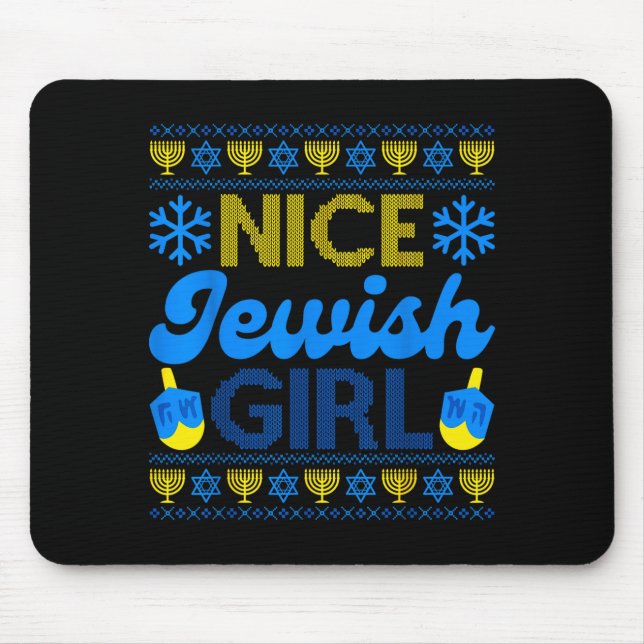 Nice Jewish Girl Ugly Happy Hanukkah Sweater Chanu Mouse Mat (Front)