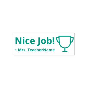 "Nice Job!" + School Teacher's Name Rubber Stamp