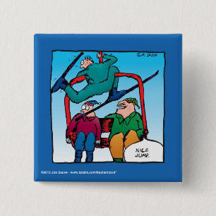 Nice Jump Cartoon Skiers 15 Cm Square Badge