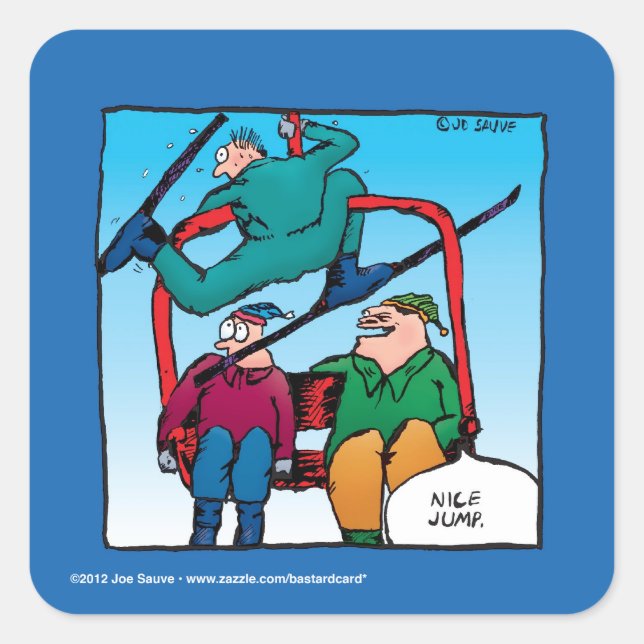 Nice Jump Cartoon Skiers Square Sticker (Front)