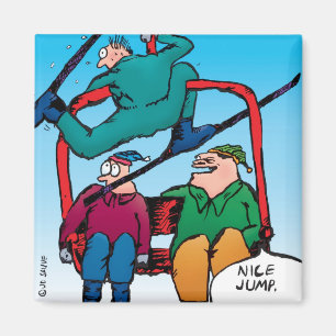 Nice Jump Skiers Cartoon Magnet