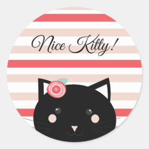 Nice Kitty Black Cat Cute Reward Classic Round Sticker