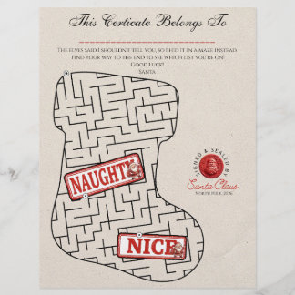 Nice List Certificate Maze Puzzle for Kids Custom Letterhead