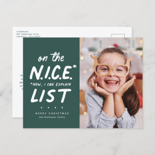Nice list funny cute green two photo Christmas Holiday Postcard