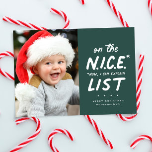Nice list funny cute one photo green Christmas Holiday Card
