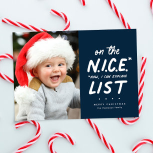 Nice list funny cute one photo navy Christmas Holiday Card