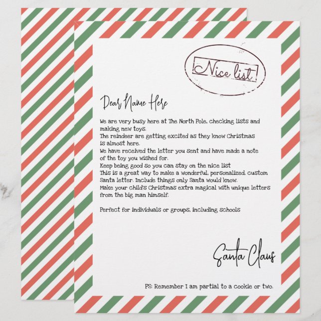 Nice List Letter From Santa Personalised (Front/Back)