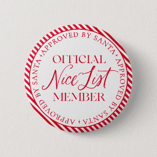 Nice List Member Approved By Santa Christmas 6 Cm Round Badge