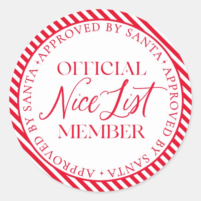 Nice List Member Approved By Santa Christmas Classic Round Sticker (Front)