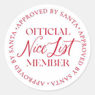 Nice List Member Approved By Santa Christmas Classic Round Sticker