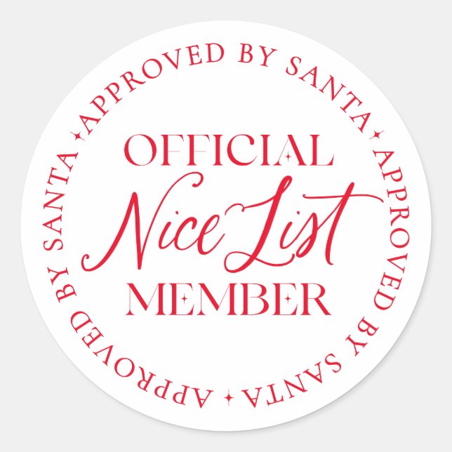 Nice List Member Approved By Santa Christmas Classic Round Sticker (Front)