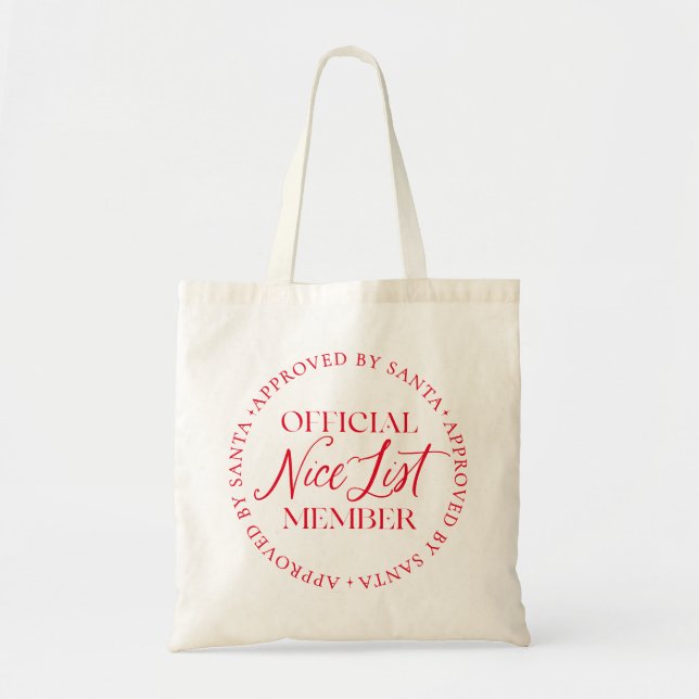 Nice List Member Approved By Santa Christmas Tote Bag (Front)