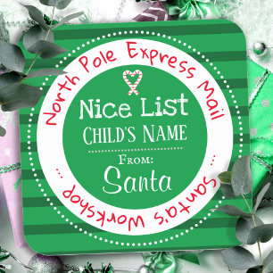 Nice List North Pole Mail Custom Name Square Stick Square Sticker