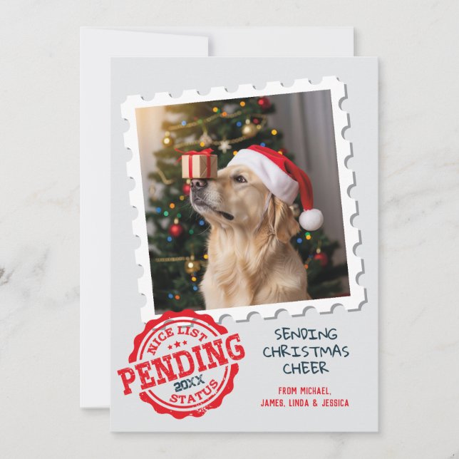 Nice List Pending Funny Cat Dog Photo Christmas Holiday Card (Front)