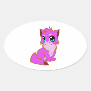 NICE LITTLE Fuchsia, PINK AND BROWN KITTEN Oval Sticker