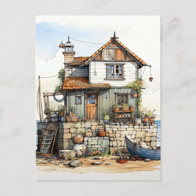 Nice Little Seaside Shack Art Postcard (Front)