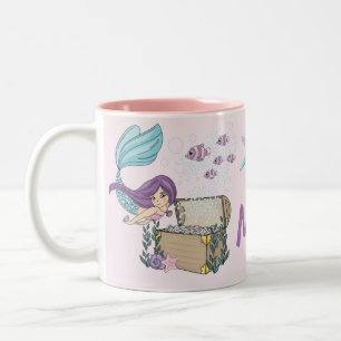 Nice mermaid with 30" x 60" treasure trunk Two-Tone coffee mug