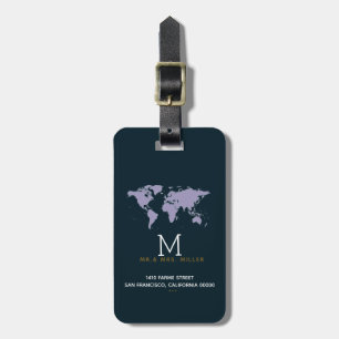 nice monogrammed deep-blue Mr & Mrs worldmap Luggage Tag
