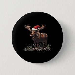 Nice Moose With Santa Hat For Christmas Cheer 6 Cm Round Badge
