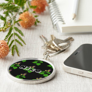 Nice Name or Text Lovely Green Leaf Image Key Ring