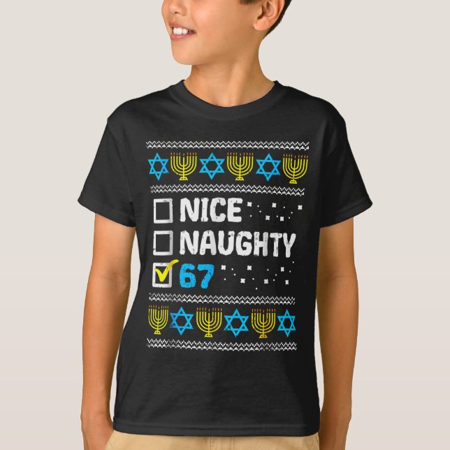 Nice Naughty 67 Six Seven Ugly Hanukkah Sweater Ch (Front)