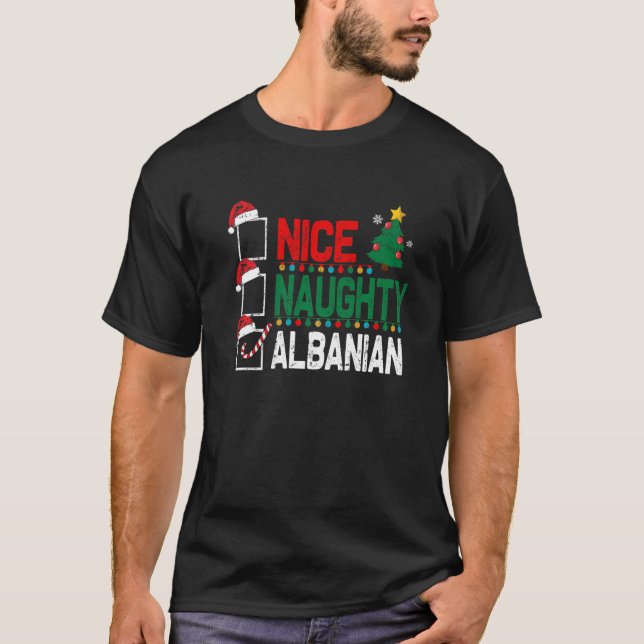 Nice Naughty Albanian Christmas Albania Santa Hat  T-Shirt (Front)
