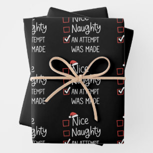 Nice Naughty an Attempt was Made Christmas List Wrapping Paper Sheet