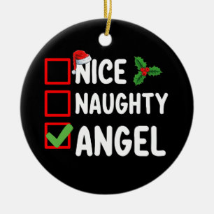 Nice Naughty Angel Christmas List Holiday Family Ceramic Tree Decoration