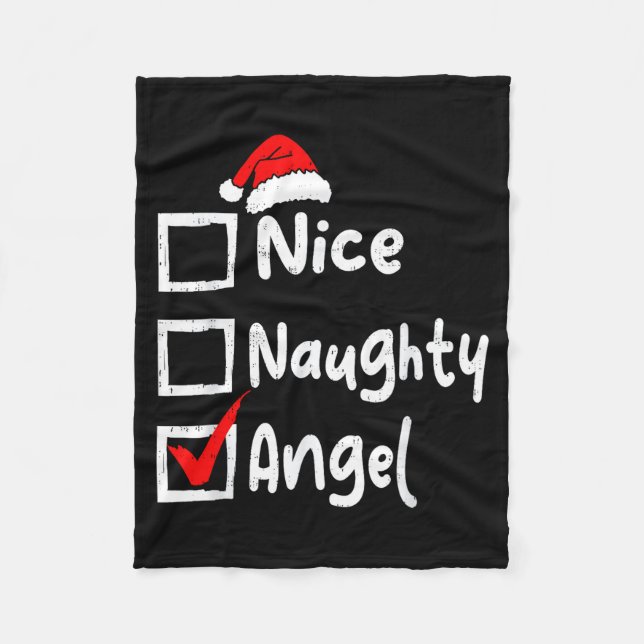 Nice Naughty Angel Funny Christmas List Family Mat Fleece Blanket (Front)