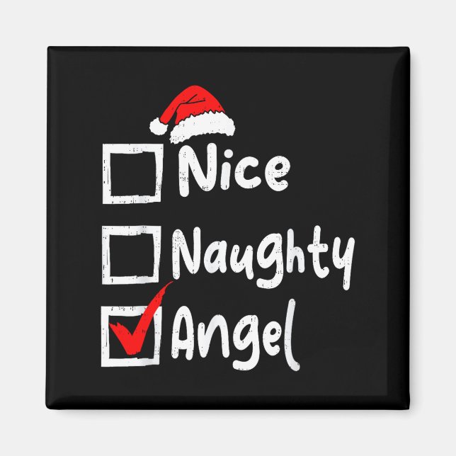 Nice Naughty Angel Funny Christmas List Family Mat Magnet (Front)
