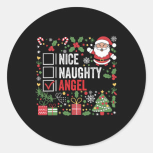 Nice Naughty Angel Funny Christmas Santa Claus  Classic Round Sticker