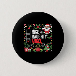 Nice Naughty Angel Funny Christmas Santa Claus Tan 6 Cm Round Badge