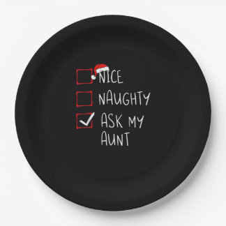 Nice Naughty Ask My Aunt Christmas List Xmas   Paper Plate