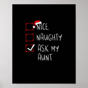 Nice Naughty Ask My Aunt Christmas List Xmas Poster