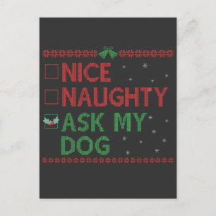 Nice Naughty Ask my Dog Funny Pet Christmas Santa  Postcard