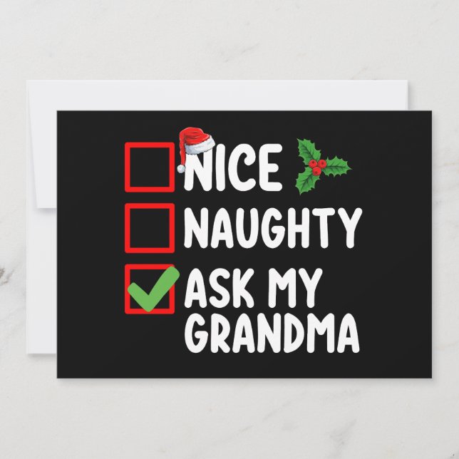 Nice Naughty Ask My Grandma Christmas List Family Invitation (Front)