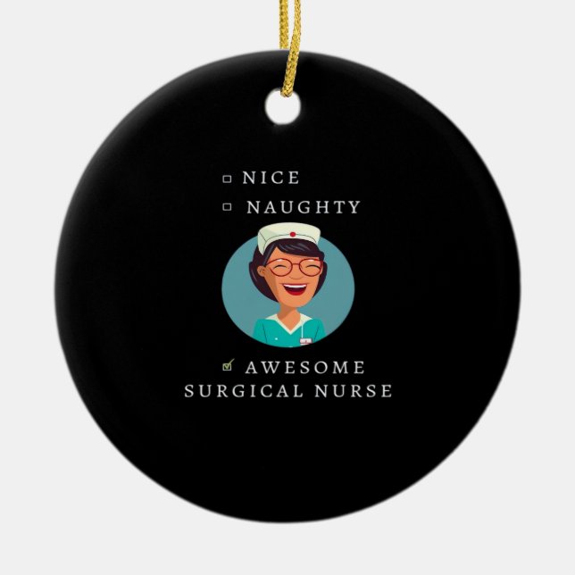 Nice Naughty Awesome Surgical Nurse Ceramic Tree Decoration (Front)