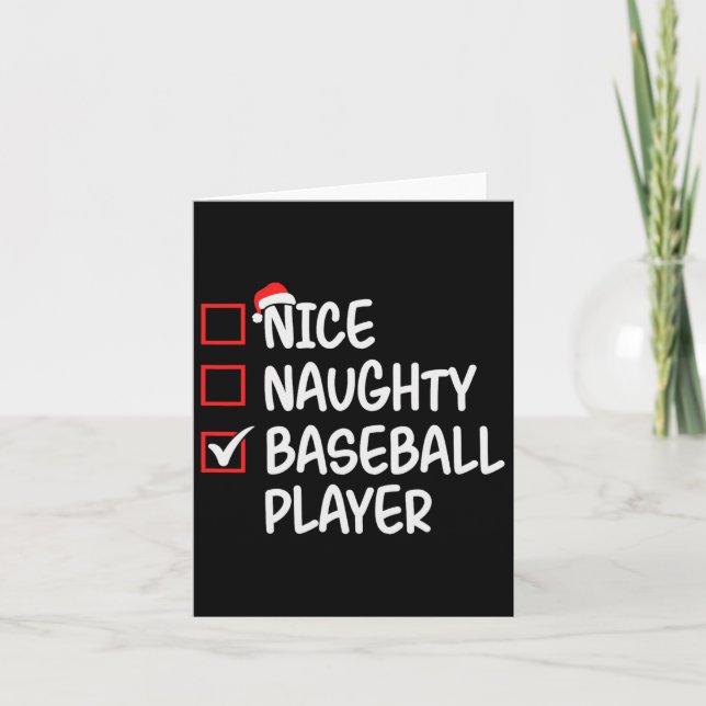 Nice Naughty Baseball Player Christmas List Santa  Card (Front)