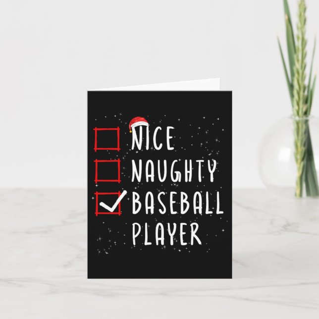 Nice Naughty Baseball Player Christmas List Santa  Card (Front)