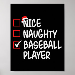 Nice Naughty Baseball Player Christmas List Santa Poster