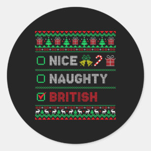 Nice Naughty British Christmas Checklist England Classic Round Sticker