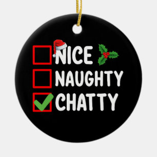 Nice Naughty Chatty Christmas List Family Holiday Ceramic Tree Decoration