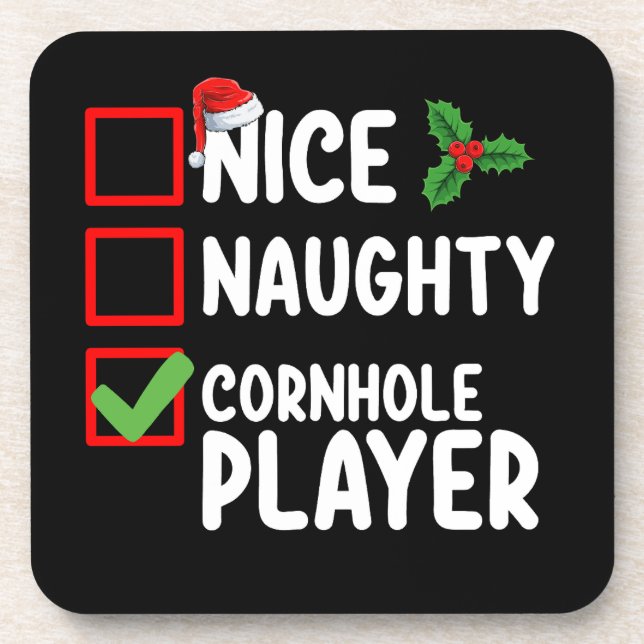 Nice Naughty Cornhole Player Christmas List Coaster (Front)