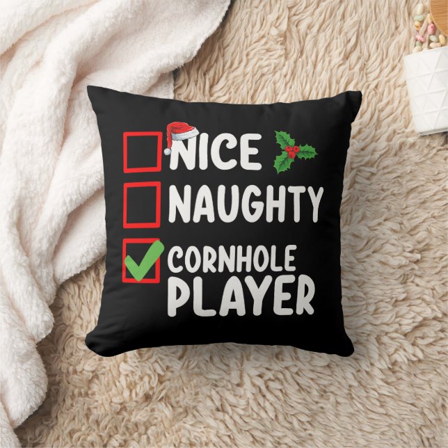 Nice Naughty Cornhole Player Christmas List Cushion (Blanket)