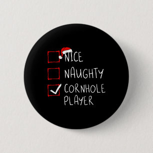 Nice Naughty Cornhole Player List Christmas Santa 6 Cm Round Badge