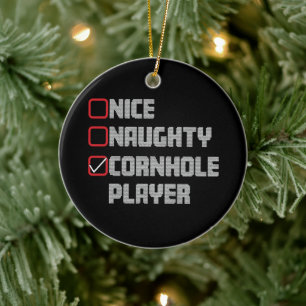 Nice Naughty Cornhole Player List Ugly Christmas Ceramic Tree Decoration