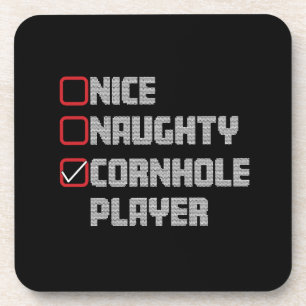 Nice Naughty Cornhole Player List Ugly Christmas Coaster