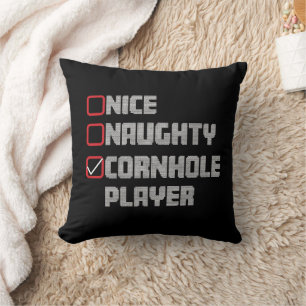 Nice Naughty Cornhole Player List Ugly Christmas Cushion