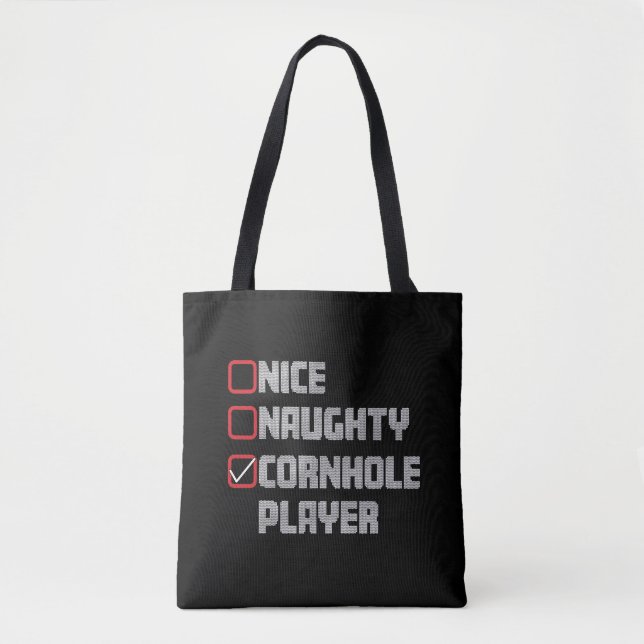 Nice Naughty Cornhole Player List Ugly Christmas Tote Bag (Front)