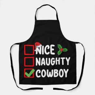 Nice Naughty Cowboy Christmas List Holiday Apron